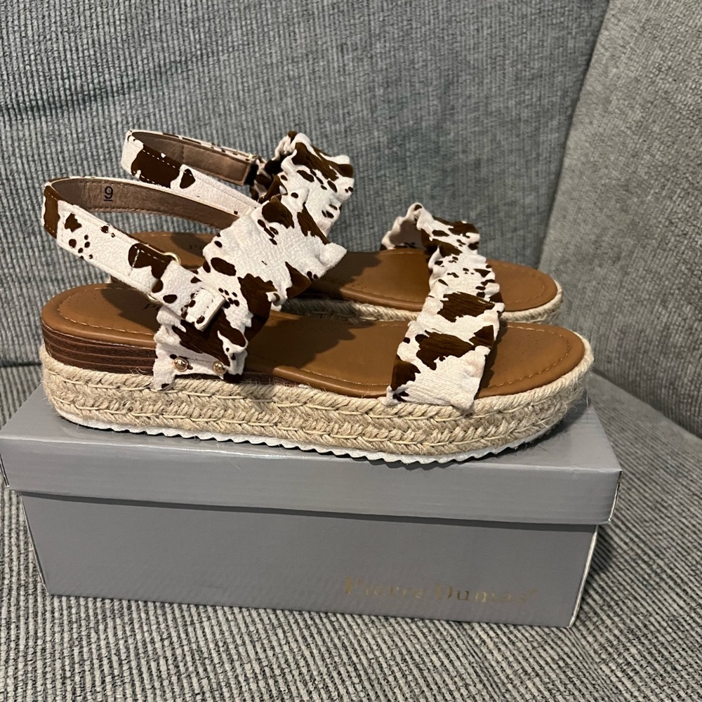Brown and White Cow Print Espadrille Sandals